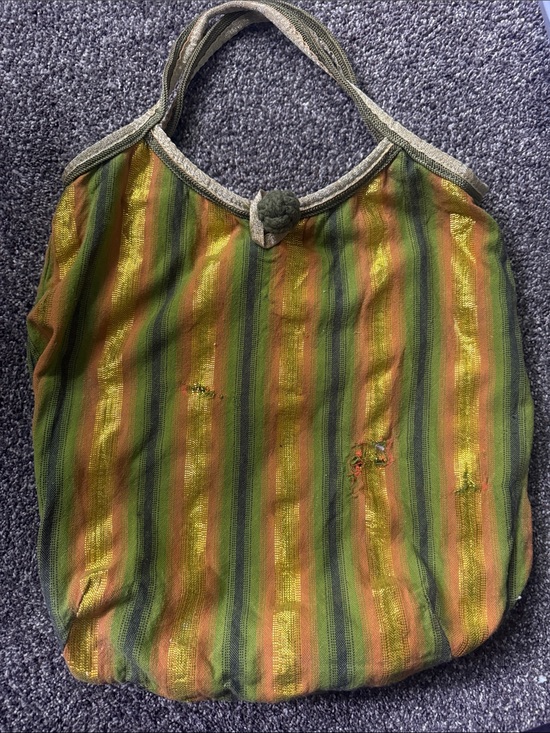 Old Navy Handbags - Old Navy Striped Green and Orange Woven Tote Bag